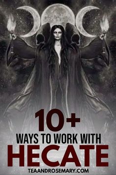 a woman with her hands in the air, holding two torches and surrounded by three crescents