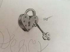 a drawing of a lock and key with the word love written on it in cursive writing