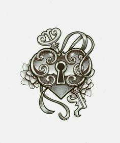 an ornate heart and key tattoo design