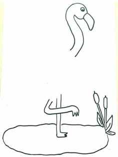 a black and white drawing of a flamingo