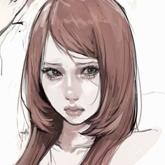 a drawing of a woman with long red hair