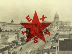 an old photo with a star on the top and other buildings in the back ground