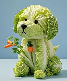 a dog made out of cabbage and carrots