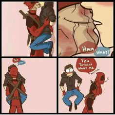 a comic strip with an image of deadpool being hugged