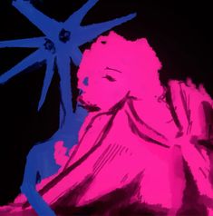 an artistic painting of a woman in pink and blue