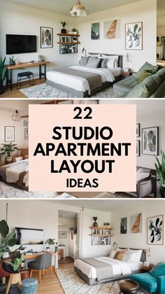 two bedroom apartment layouts with text overlay that reads, 22 studio apartment layout layout ideas