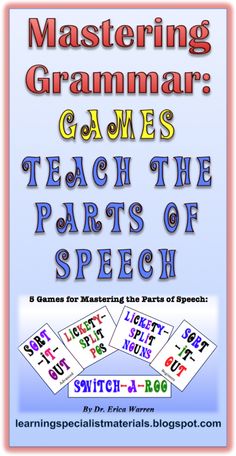 a book cover for mastering grammar games teach the parts of speech