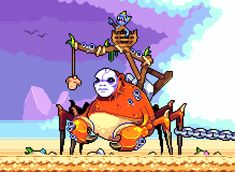 an old - school video game character is sitting on the ground