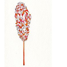 a drawing of a red and orange object with geometric shapes on it's side