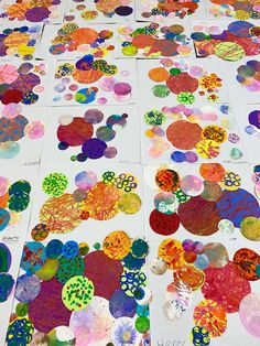 many different colored circles are on the floor