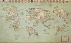 an old world map with people standing around it