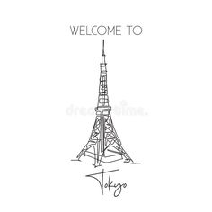 the eiffel tower in paris, france with lettering welcome to it royalty illustration