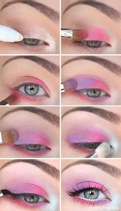 This would be great for a light cheek and lip since this is so bright! Cute Makeup Step By Step, How To Do Colorful Eyeshadow, Easy Eyeshadow For Kids, Pastel Eyeshadow Looks Step By Step, How To Create A Pink Eye Look, How To Create Pink Eye Makeup, How To Create Pastel Eye Makeup, Colorful Eye Makeup Step By Step, How To Create Pastel Eye Looks