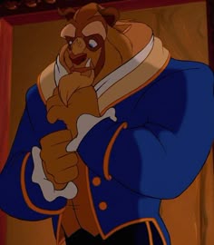 the beast from disney's beauty and the beast is pointing his finger at something