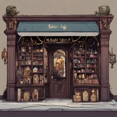 an illustration of a store front with lots of books