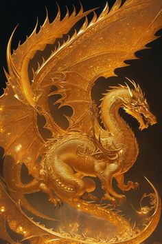 a golden dragon statue sitting on top of a table