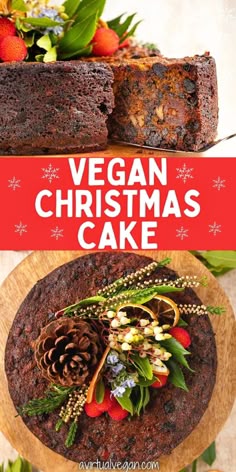 vegan christmas cake on a wooden platter