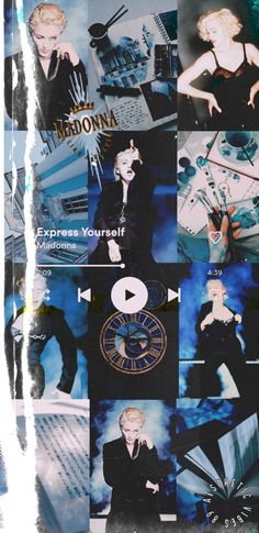 a collage of photos with the words madonna on them and images of marilyn monroe