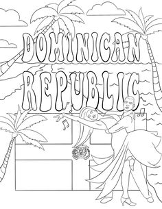 an image of a coloring page with the words jamaican republic and a woman holding a palm tree