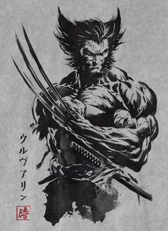 Wolverine Comic Tattoo, Wolverine Design, Wolverine Comic Art Marvel, Wolverine Samurai, Marvel Wolverine Art, Wolverine Tattoo Design, Wolverine Character Drawing, Wolverine Anime Art, Marvel Wolverine Tattoo