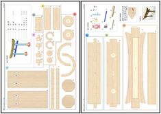 the plans for a wooden toy airplane are shown in two separate sections, one is cut and ready to fly