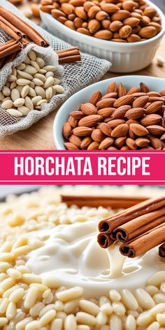 An eye-catching graphic featuring a delicious horchata drink with churros. This pin showcases homemade horchata, highlighting its creamy, refreshing simplicity perfect for summer.