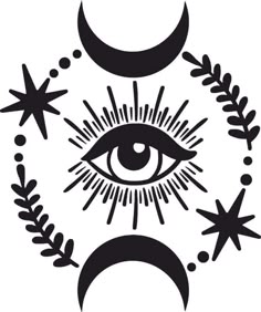 an eye with stars and crescents around it