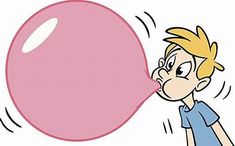 a cartoon boy blowing a pink bubble