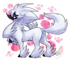 a drawing of a furry animal with pink spots on it's face and tail