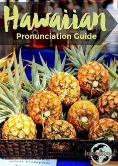 a basket full of pineapples sitting on top of a table