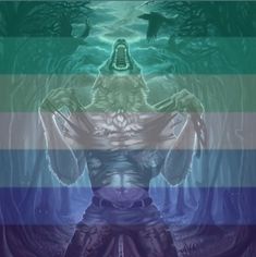 an image of a man standing in the water with his hands on his hipss