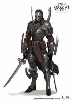 a man in armor holding two swords