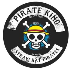 the pirate king logo with a skull and crossbones on it's side