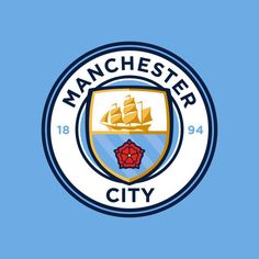 the manchester city logo on a blue and white background