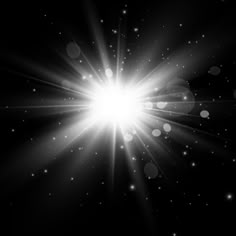 the sun shines brightly on a black background with white stars and sparkles in the foreground