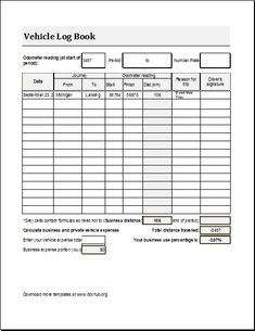 a vehicle log book is shown in the form of a blank sheet, with lines and numbers