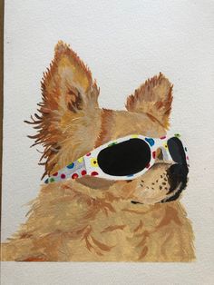 a watercolor painting of a dog wearing sunglasses
