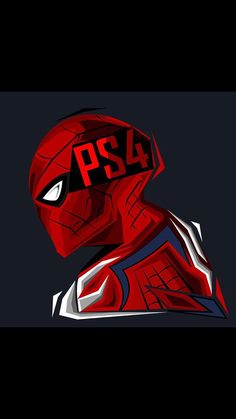 a red spider man with the word ps4 on it's face