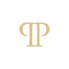 the letter p in gold on a white background