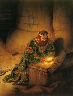 a painting of a man sitting on top of a wooden box holding a lit candle