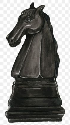 a black and white drawing of a horse head on top of a chess board png