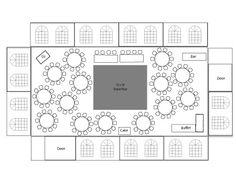 the floor plan for a restaurant with tables, chairs and seating areas on each side
