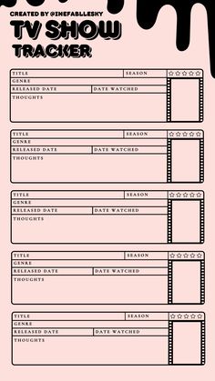the tv show tracker is shown in black and white, with dripping paint on it