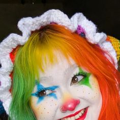 Clown Hat Types, Cute Clowncore Makeup, Cute Clown Hat, Pointy Clown Hat, Clown Costume Hat, Small Clown Hat, Rainbow Clown, Rainbow Clown Outfit, Clowncore Hair