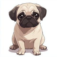 Pug Puppy Drawing, Pug Puppy Cartoon Drawing, Cute Pug Drawing, Pug Cute Drawing, Pug Dog Drawing, Pug Dog Cartoon, Pug Drawing, Illustration Of A Pug Dog, Pug Clipart