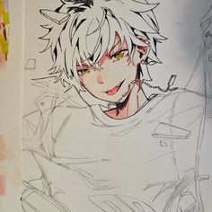 a drawing of an anime character with yellow eyes