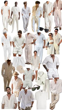 men's white clothing and hats are featured in this collage, including one man wearing