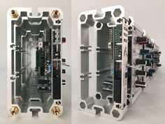 two pictures of the inside of an electrical device