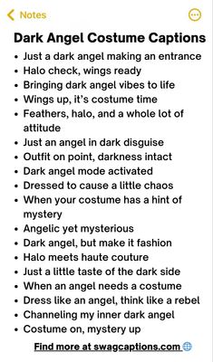 an image of a text description for dark angel costume captions