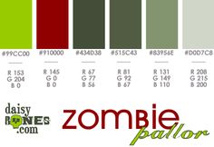 the color chart for zombie pallor is shown in red, green and blue colors